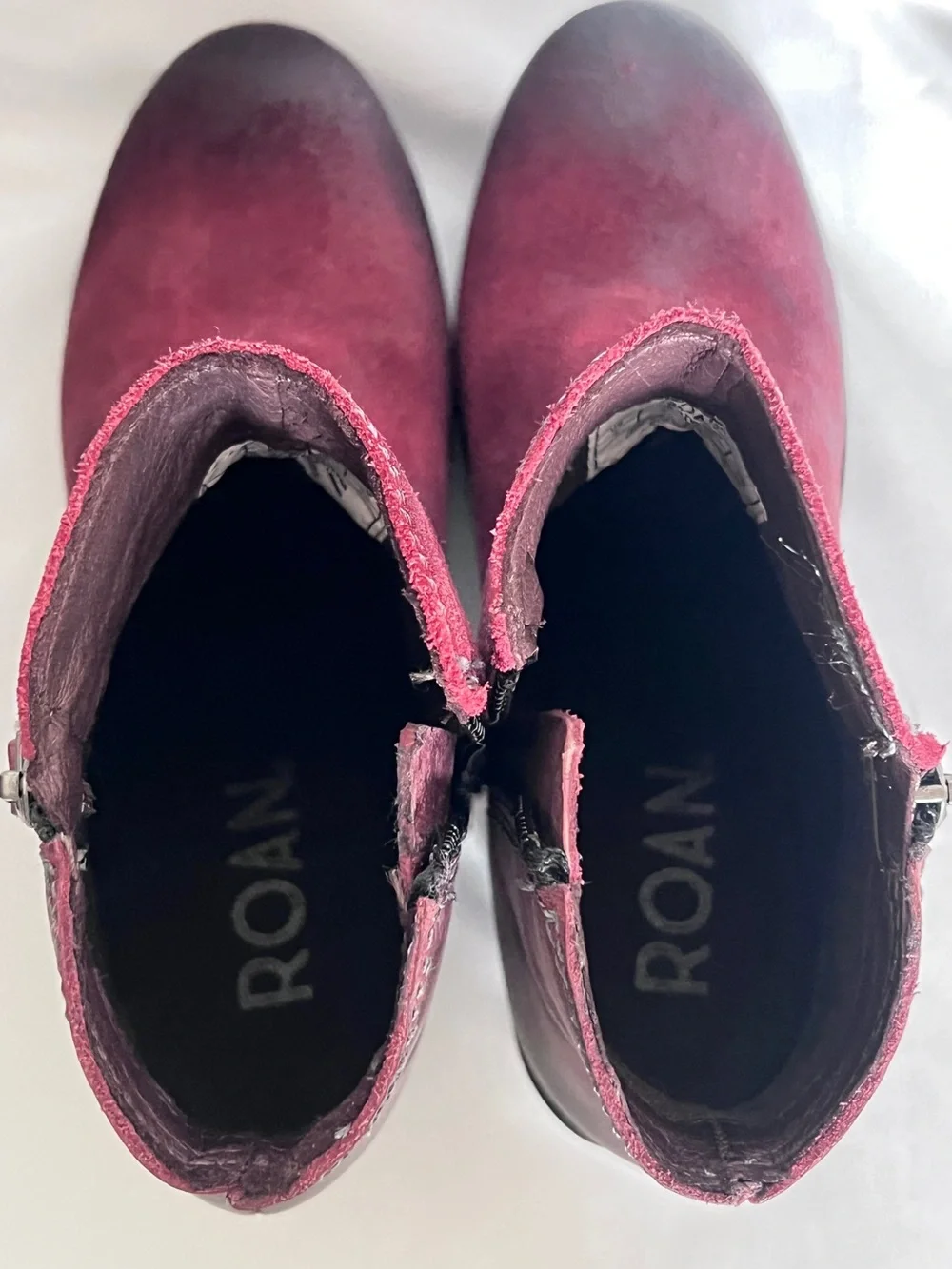 ROAN Lina Burgundy Red Suede Leather Women’s Ankle Boots Booties  Zip Heel